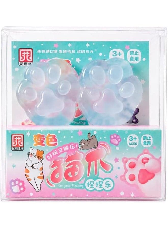 First Choice Cat Paw Stress Toy - 2 Pcs Soft Silicone Squeeze Toys for Anxiety Relief, Color-Changing Sensory Fidget Toys for Kids and Adults, Perfect Gift Squishy Toys