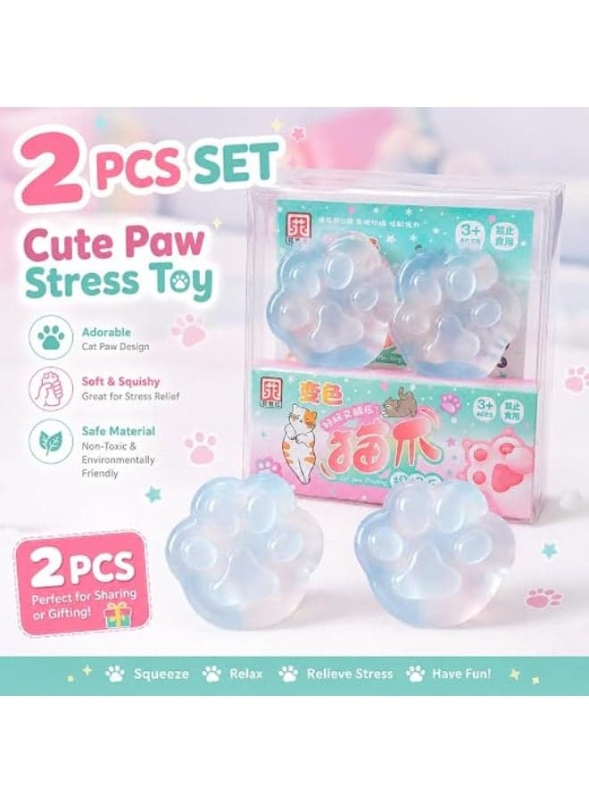 First Choice Cat Paw Stress Toy - 2 Pcs Soft Silicone Squeeze Toys for Anxiety Relief, Color-Changing Sensory Fidget Toys for Kids and Adults, Perfect Gift Squishy Toys (٥)