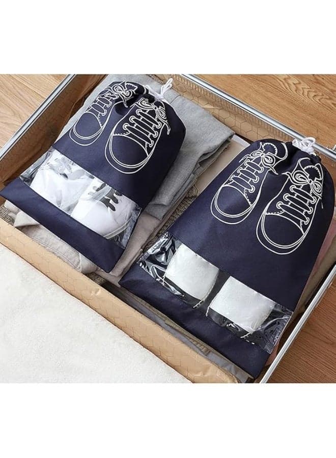 Large Non-woven Travel Shoe Bag, Portable Waterproof Dustproof Shoe Bag with Transparent Opening and Drawstring for Daily Use and Travel, Space Saving, 36 * 26 cm (5 Pack) - MULTICOLOUR (٦)