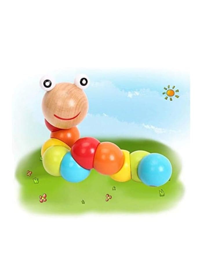 Colorful Wooden Twisted Blocks Worm Toys Caterpillar Insect Play Tool Finger Exerciser for Kids