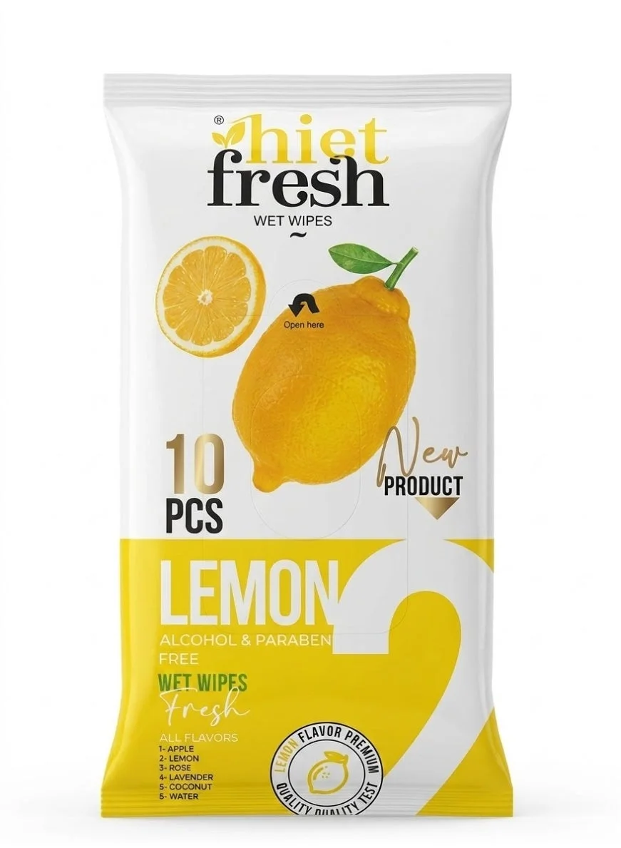 Hiet Fresh Pocket Lemon Wet Wipes - Alcohol & Paraben Free, 10 Wipes Bundle Cleaning Wet Wipes (٢)