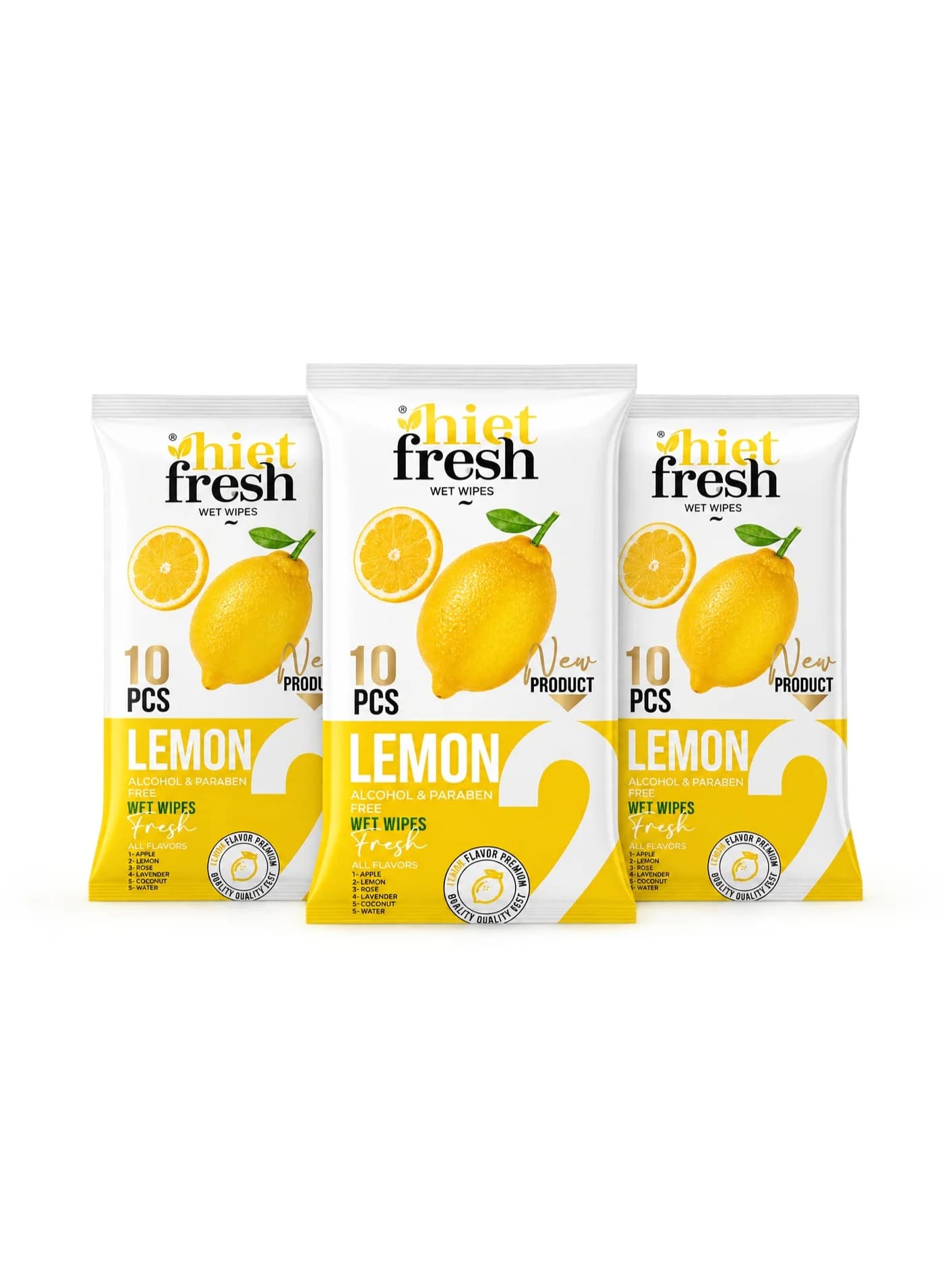 Hiet Fresh Pocket Lemon Wet Wipes - Alcohol & Paraben Free, 10 Wipes Bundle Cleaning Wet Wipes