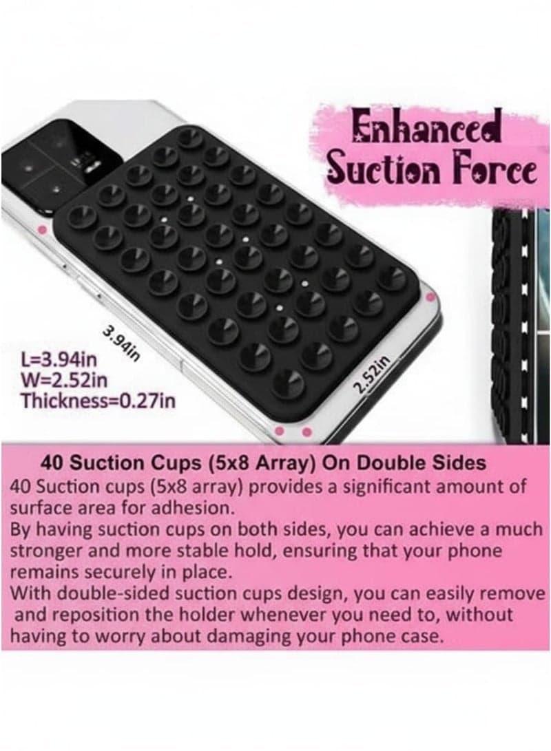 Double-Sided Adhesive Silicone Phone Case, Detachable Adhesive Silicone Phone Holder for iPhone and Android, Strong Hands-Free Phone Holder for Selfies and Videos - Black Phone Grips & Stands (2)
