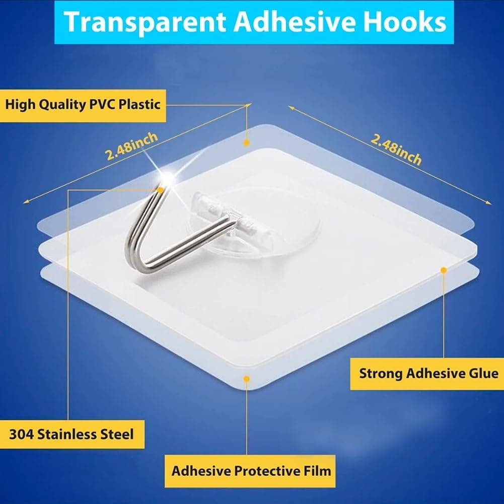 Wall Hanging Hooks for Wall Without Drilling, 10 Pack Self Adhesive Hooks for... (٤)