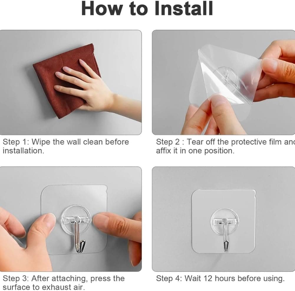 Wall Hanging Hooks for Wall Without Drilling, 10 Pack Self Adhesive Hooks for... (٦)