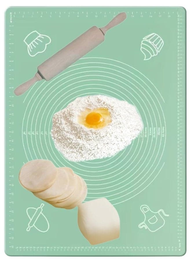 Large Non-Stick Reusable Silicone Pastry Mat 43 x 35 cm Overall Dimensions 50 x 40 cm - Food Grade Silicone Mat for Dough, Pastry, Pizza Non-Slip with Precise Measurements for Dough Rolling and Surface Protection Heat Resistant Thick Food Grade Silicone Mat for Pizza, Baked Goods, Pies Can be used as an oven liner or rolling pin (Mint Green) Decorating Tools