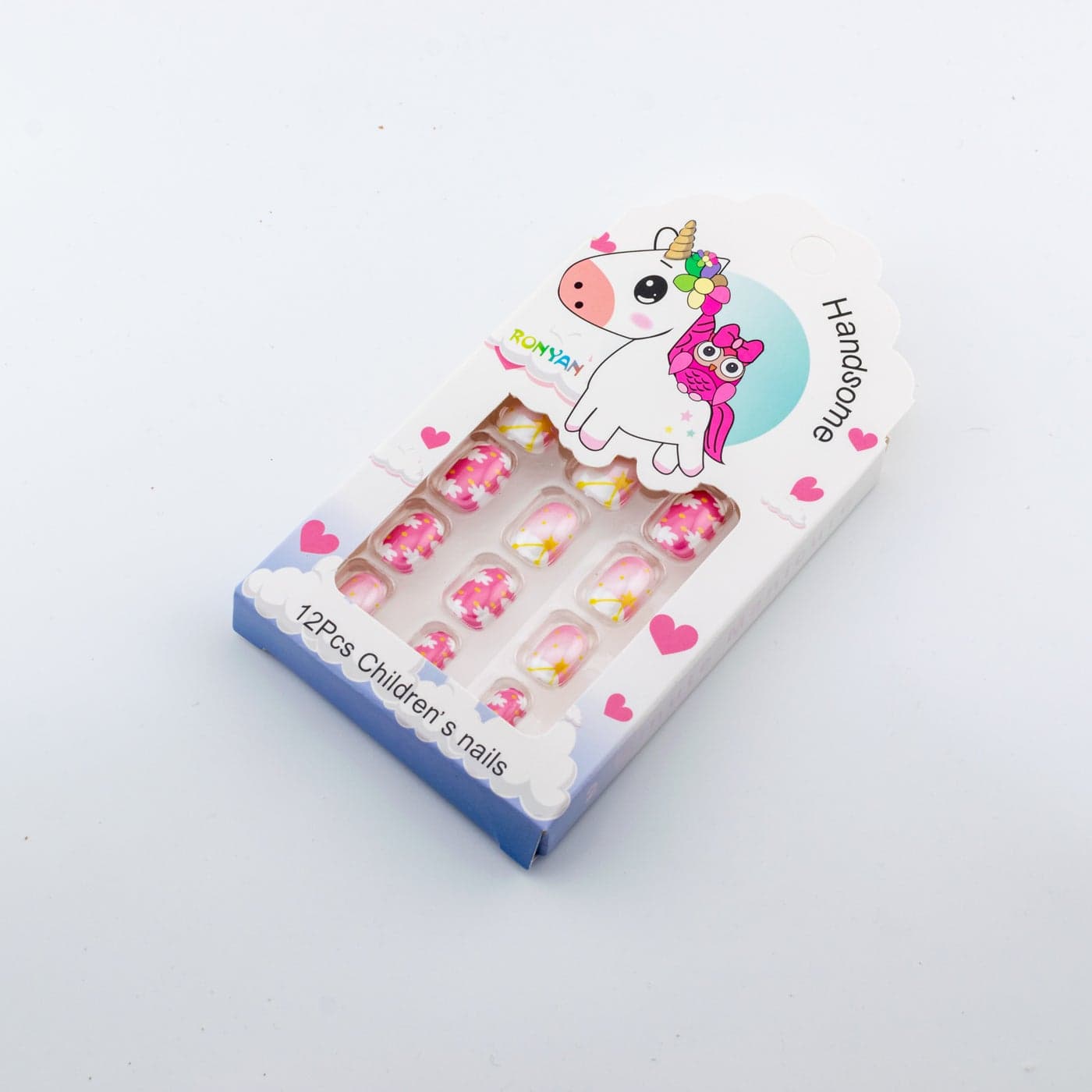 Pack of 12 Colorful Press-On Nails For Gilrs & Childrens With Double Face Glue For Easy Installation Press On False Nails