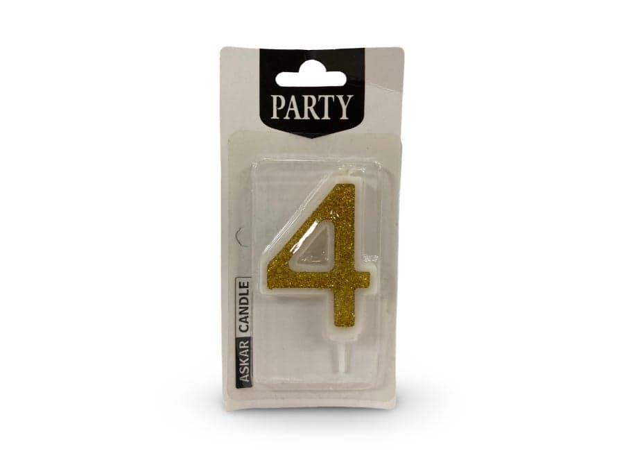 Glitter Number Birthday Candle – 4 – Gold