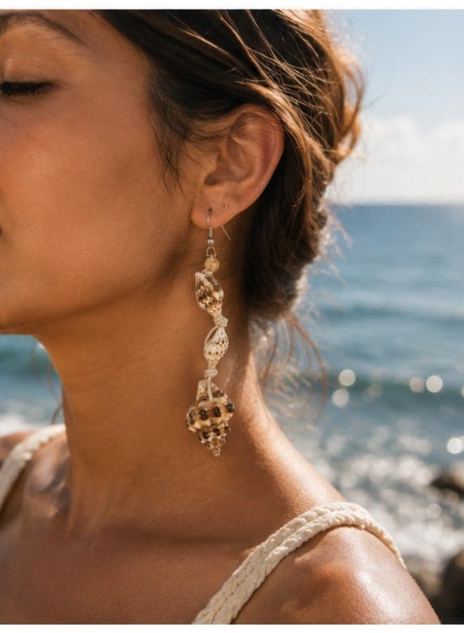 Women's Natural Seashell Dangle Earrings – Multi-Layer Beach-Inspired Drop Earrings, Lightweight Boho Summer Jewelry for Daily Wear, Vacation, Beach Trips, Parties & Special Occasions, Perfect Gift for Wife, Fiancée, Girlfriend & Sister Women's Earrings Stud (5)