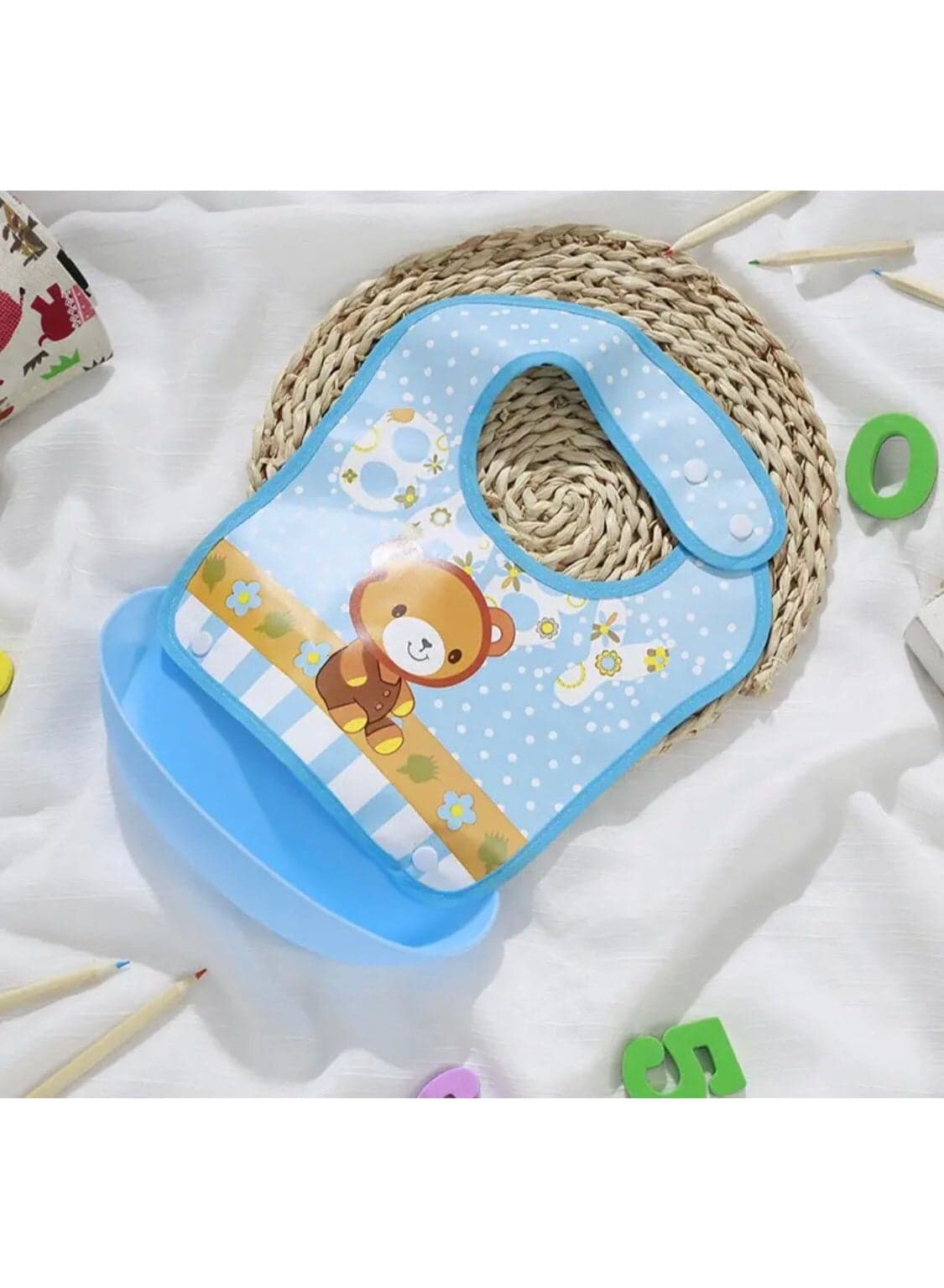 Silicone Baby Food Picks with Silicone Pocket for Catching Food, Waterproof and Washable, Suitable for Boys and Girls Bibs (10)