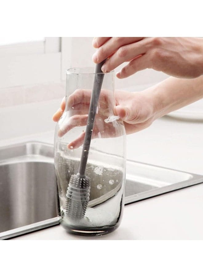 Silicone baby bottle cleaning brush with a comfortable long handle – a deep cleaning brush to remove milk residue from bottles, narrow bowls and cups – safe and easy-to-use design (gray color) (2)