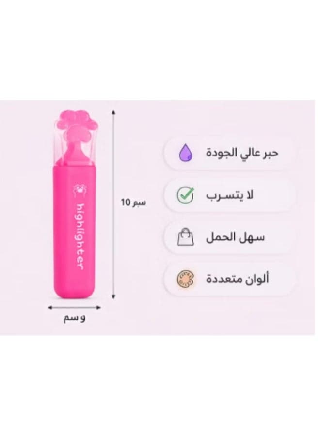 Set of 4 highlighter pens in bright colors with a cute cat paw design – for school, college, and office Office Supplies (٢)
