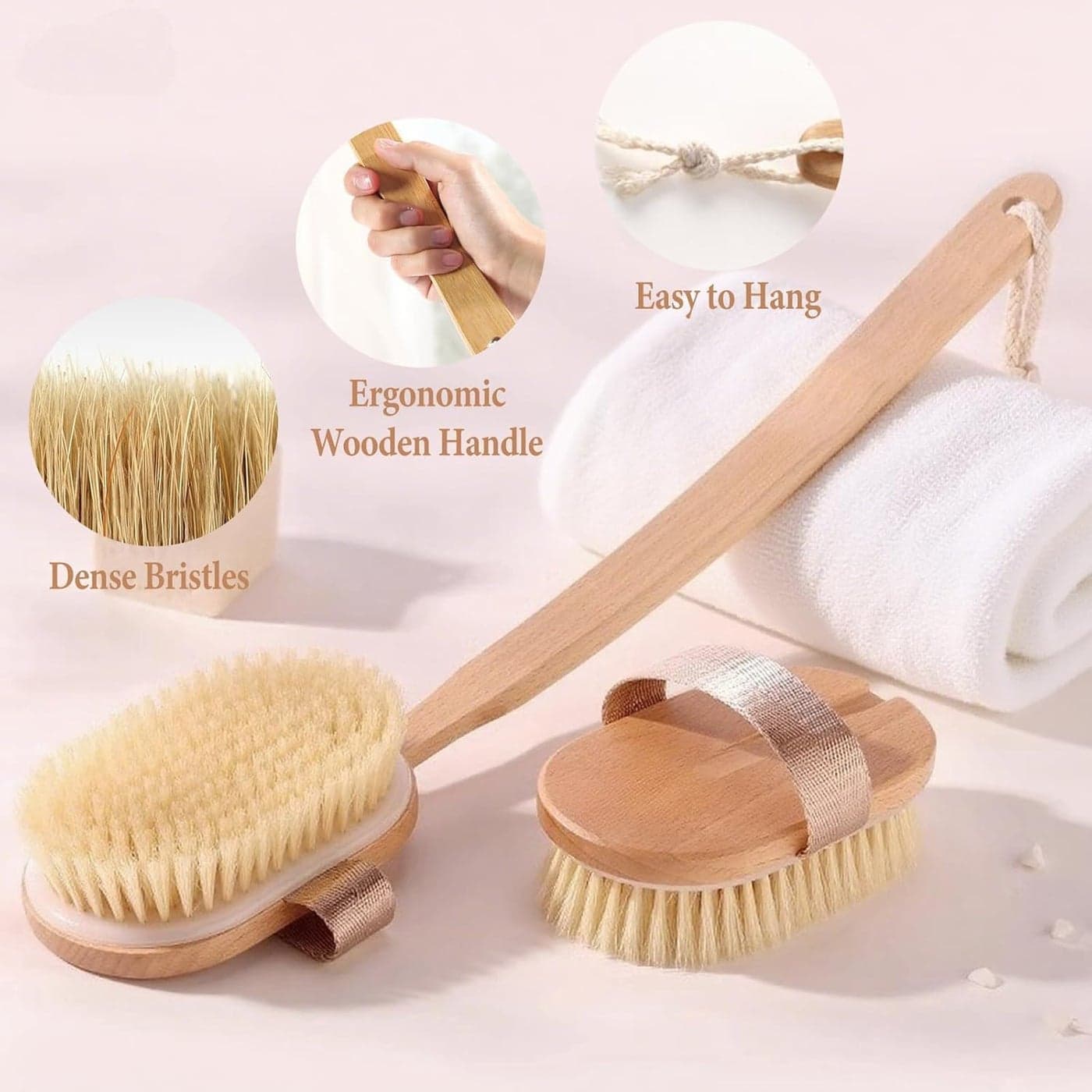 Natural Wooden Shower Body Brush with Extra-Long Handle – Exfoliating Dry & W... (3)