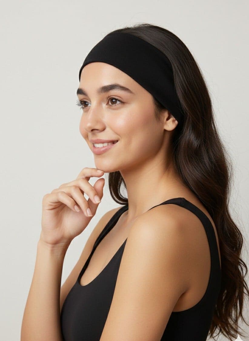 Extra Wide 7cm Plain Stretch Unisex Soft Yoga Headband (Black) Running & Training Headbands (٤)