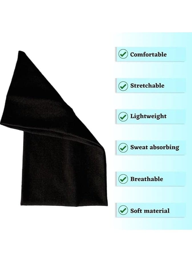 Extra Wide 7cm Plain Stretch Unisex Soft Yoga Headband (Black) Running & Training Headbands (٦)