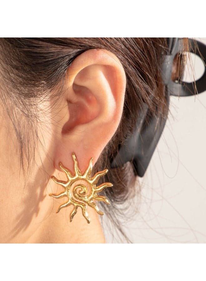 Textured Spiral Sunburst Stud Earrings for Women 38 mm Women's Earrings Stud (٣)