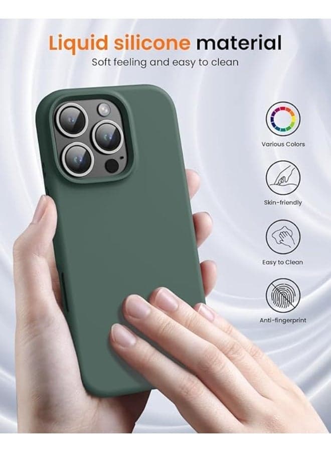 Silicone phone case compatible with Apple iPhone 16 Pro Max - Made of soft, heat-resistant silicone and polyurethane, high-quality materials, lined with carbon fiber to protect the back of the phone - green Cases & Covers (٣)