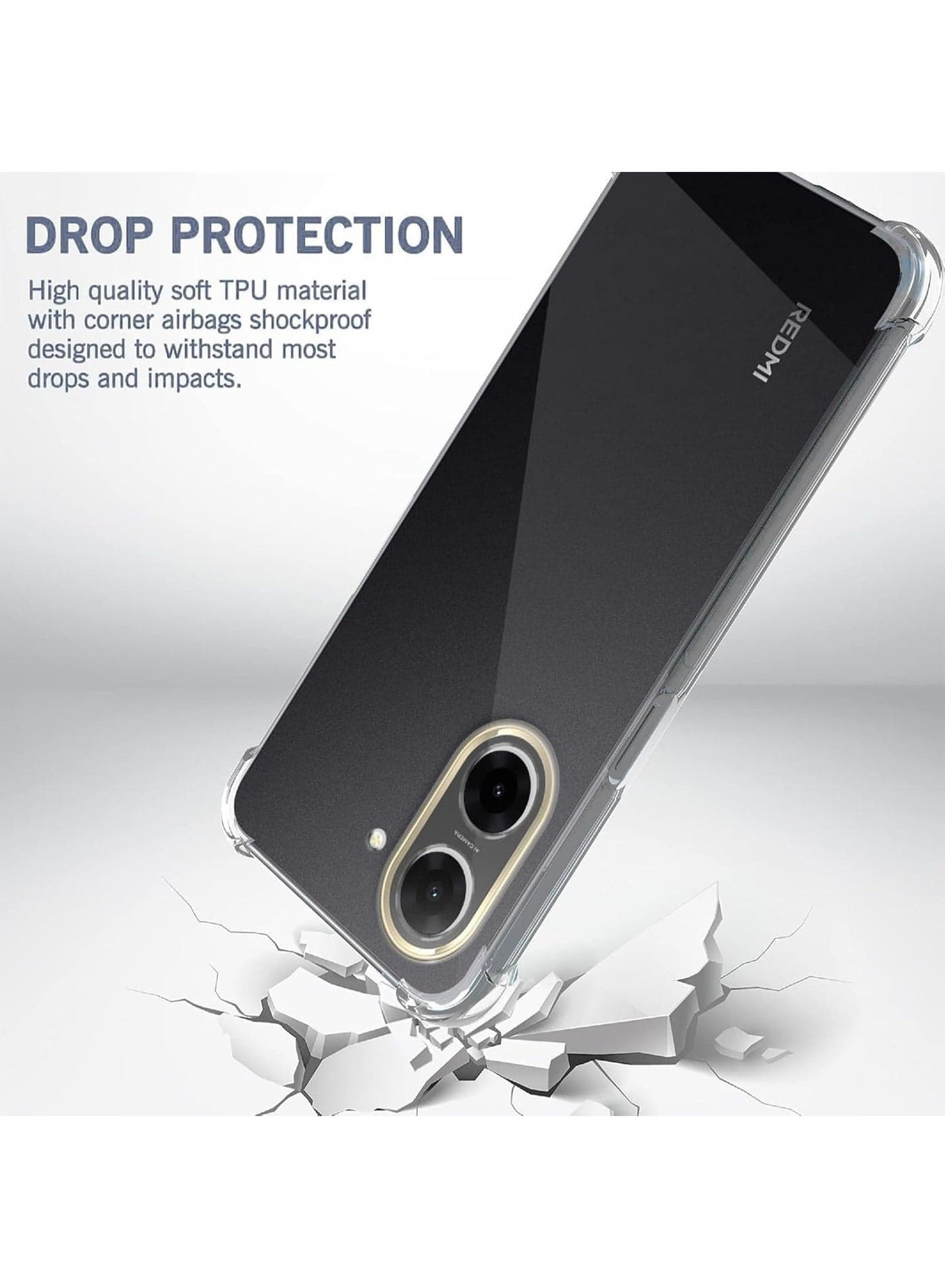 Redmi A5 phone case with back protection, a soft and flexible transparent cover that's shock-resistant with shock-absorbing edges for the Redmi A5 (4)