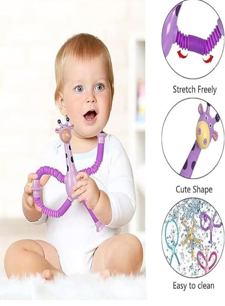 Set of 4 Telescopic Suction Cup Giraffe Toys, Telescopic Giraffe Toy with Suction Cup, Sensory Toy, Funny Educational Stress Relief Toy for Kids and Adults (3)