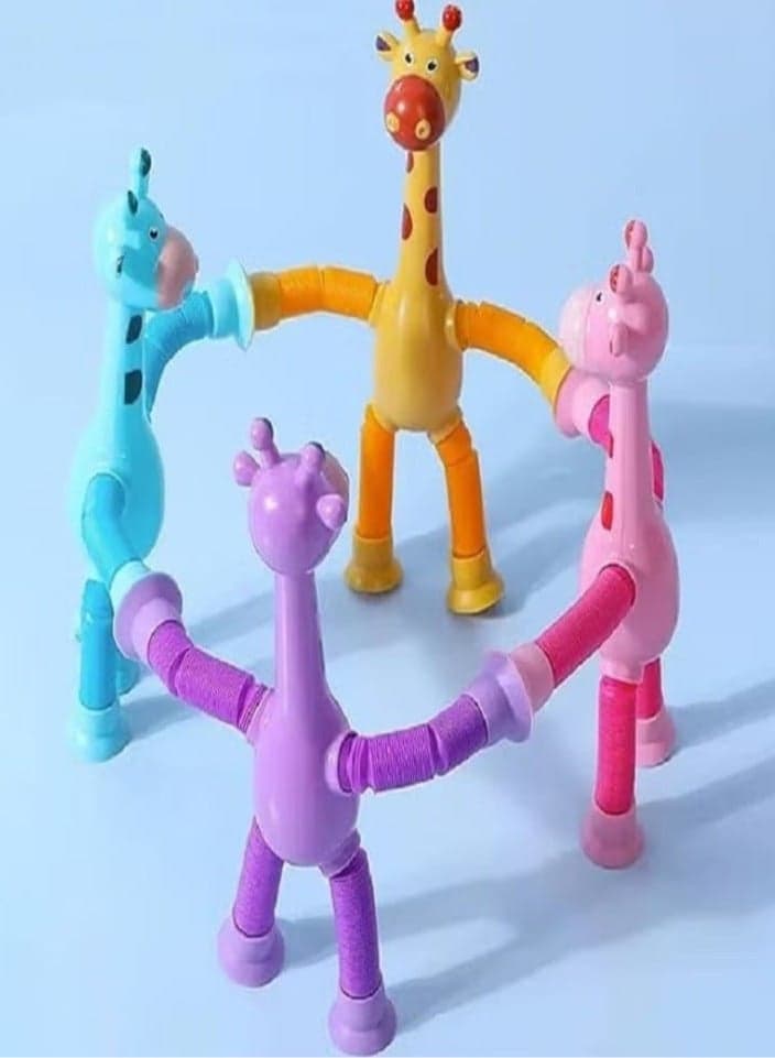 Set of 4 Telescopic Suction Cup Giraffe Toys, Telescopic Giraffe Toy with Suction Cup, Sensory Toy, Funny Educational Stress Relief Toy for Kids and Adults (4)