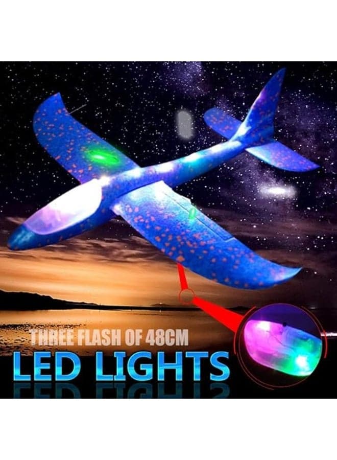 Domybestshop Throwing Foam Airplane Hand Launch Glider Inertia Aircraft with LED Light For Kids (Navy Blue) Board Games (٣)
