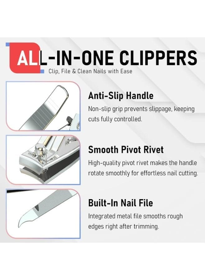 Premium Stainless Steel Nail Clipper Set with Built-In Nail File, Sharp Fingernail and Toenail Clippers, Silver Makeup Tools & Accessories (٤)