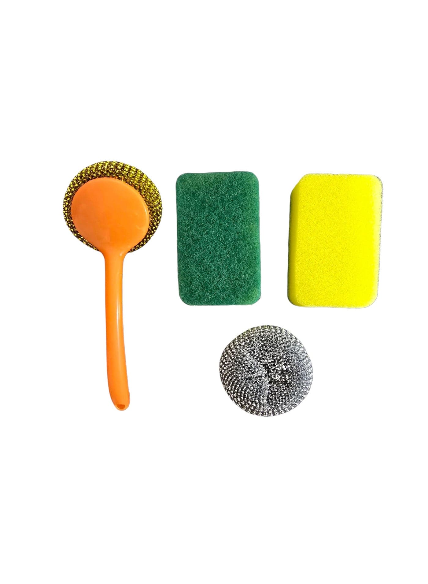 4 Pcs, 2x Kitchen Scrub Sponges 2x Stainless Steel Wire Scourer + handle Multi-Use - Heavy Duty Scrub Sponge for Dishes Pots and Pans - Kitchen Cleaning Mesh Ball Kitchen Scourer Steel Wool Household Cleaning Sponges (5)