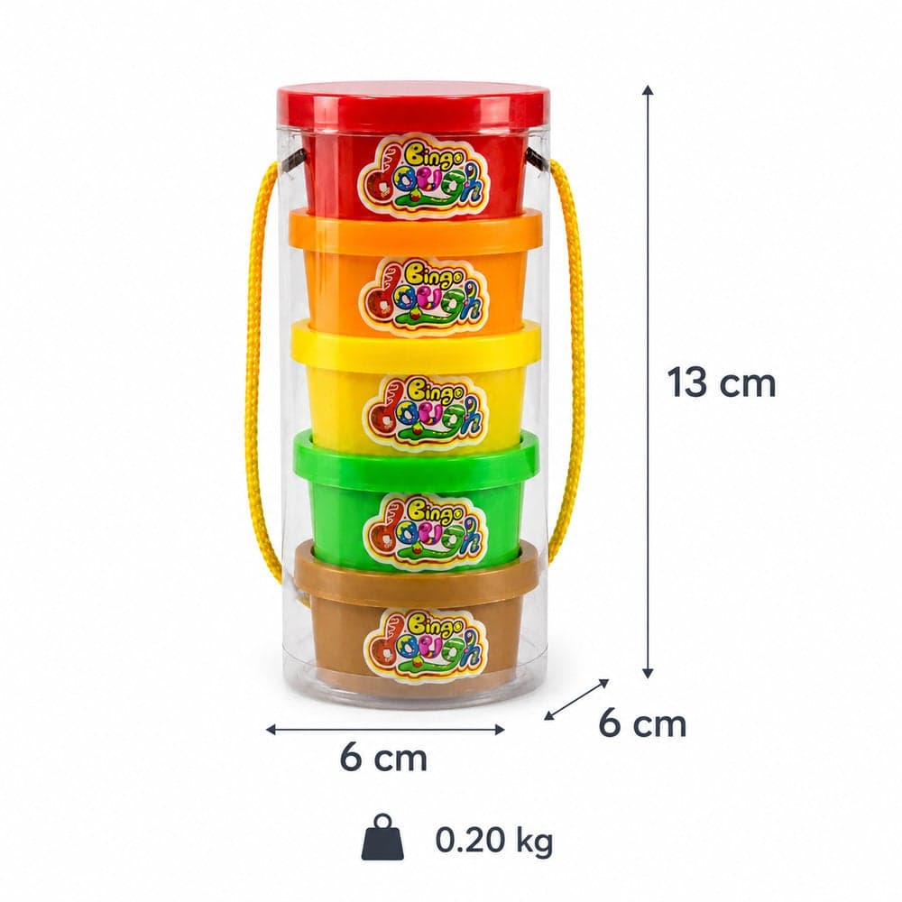 Bingo - Dough Modeling Clay Set, 5 Color Tubs with Carrying Case - SH-3662 (٤)