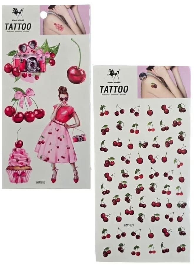 Waterproof Temporary Tattoo Stickers for Women Realistic Cherry 2Pc Makeup Tools & Accessories (٢)