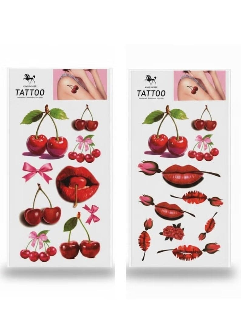 Waterproof Temporary Tattoo Stickers for Women Realistic Cherry 2Pc Makeup Tools & Accessories