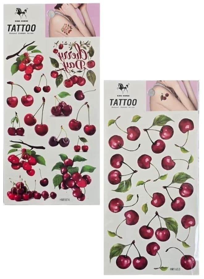 Waterproof Temporary Tattoo Stickers for Women Realistic Cherry 2Pc Makeup Tools & Accessories (١٠)