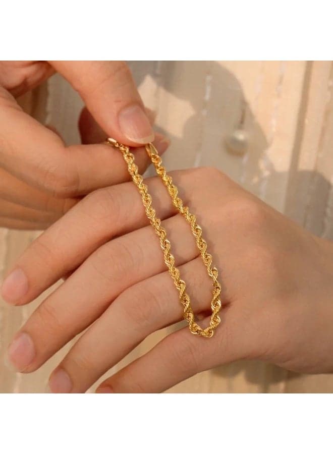 Stainless Steel Gold Tone Braided Twisted Chain Bracelet - Minimalist Everyday Jewelry Women's Bracelets & Bangles (4)