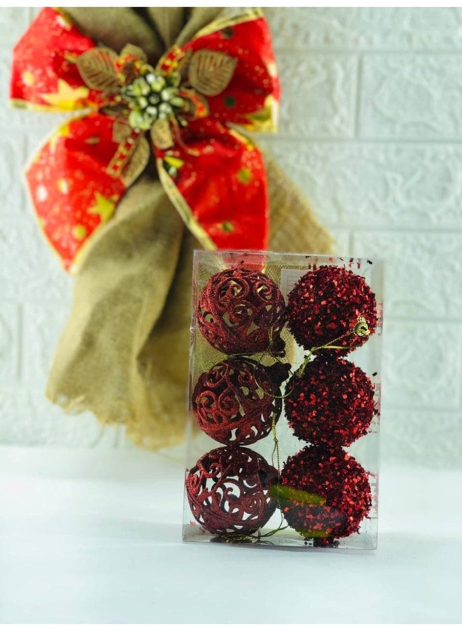 Christmas Decorations Foam Ball Box Glitter Medium Size Box: 6 pieces Home Decor Ornaments