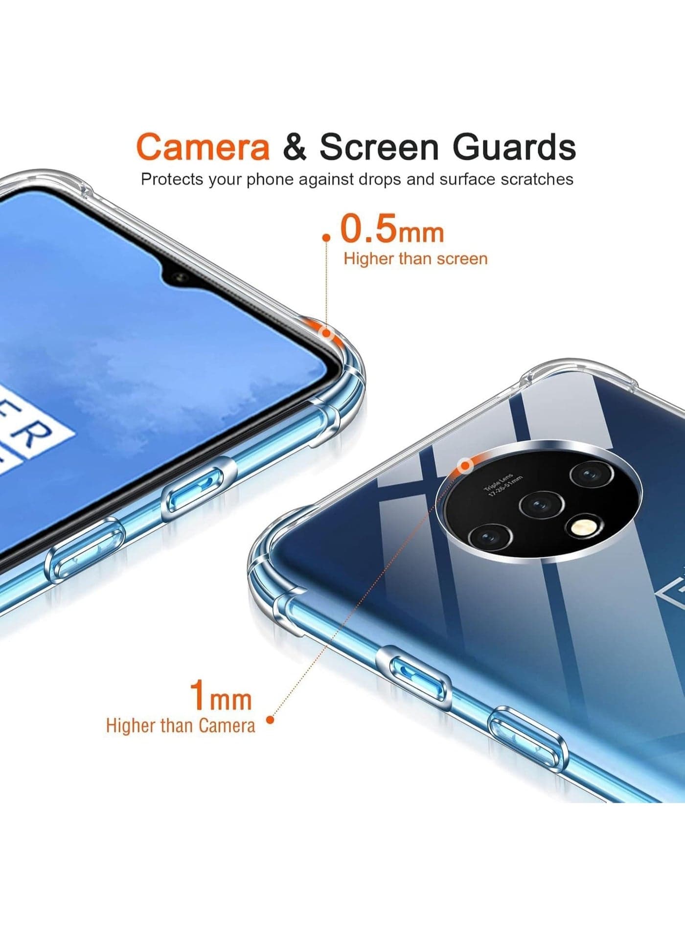 Case Compatible with Oneplus 7T, Cover Silicone Transparent TPU Gorilla Anti-shock Protector Camera Shockproof Corners - Clear (5)