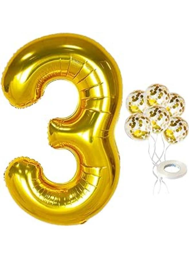 Number 3 Balloon Gold Kit - 40 Inch Gold Foil Balloons Number for Anniversary