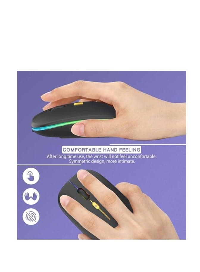 W10 Dual Model LED Wireless and Bluetooth Mouse,Rechargeable Silent 2.4G Wireless Computer Mouse with USB Receiver,Ultra Thin RGB Backlit Cordless Mice for Laptop,Tablet.ipad (٦)