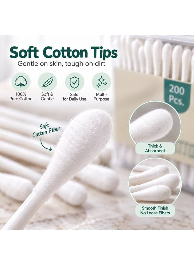 200-Piece Double-Ended Cotton Swabs in Transparent Plastic Storage Box, Soft Cotton Tips for Everyday Personal Care, Beauty and Cleaning Cotton Balls & Swabs (3)