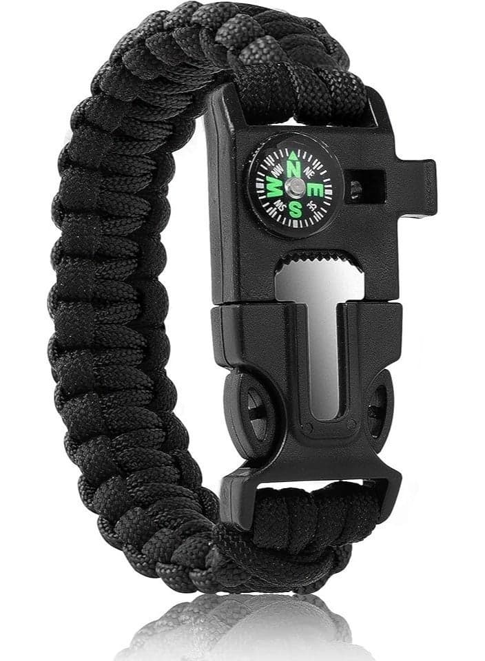 5*1 Professional Multi-Purpose Survival Bracelet Includes Compass and Whistle with Fire Starter Stone and Loud Whistle Perfect for Camping, Hiking, Fishing
