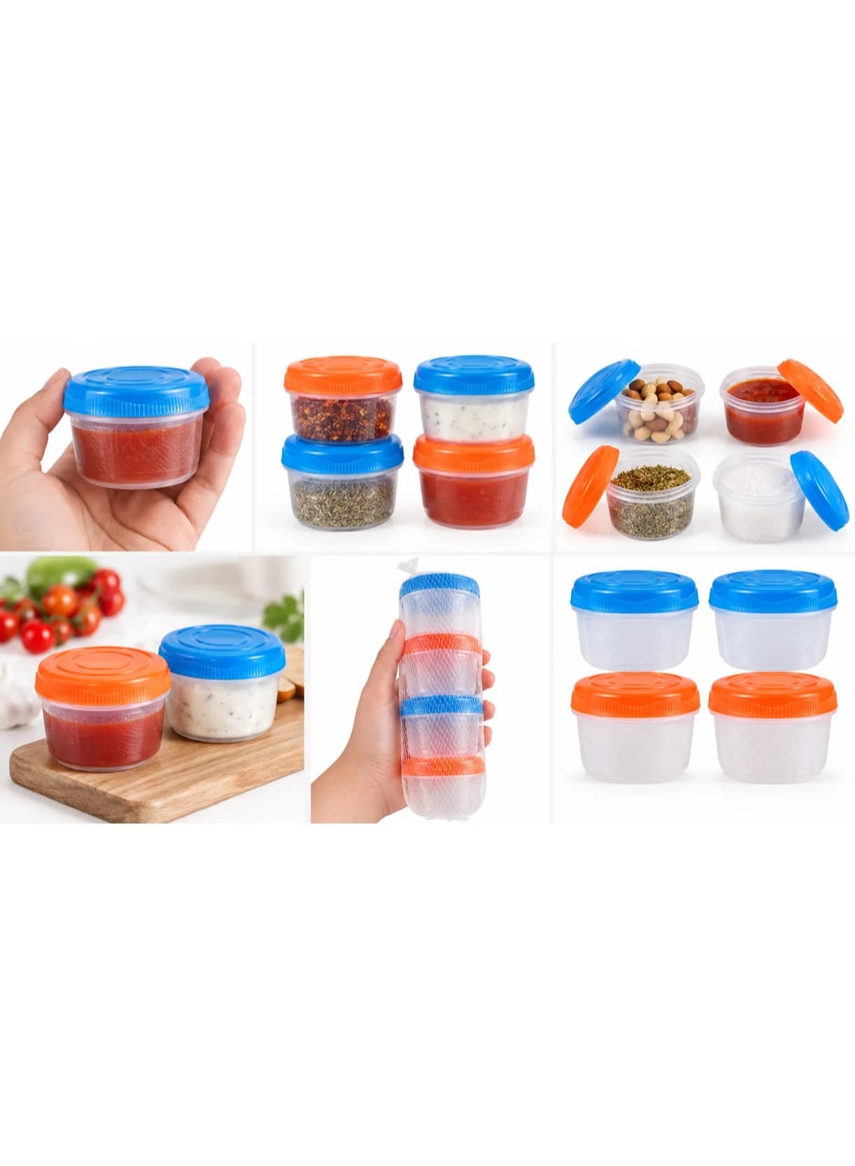 4-Piece Mini Round Food Storage Containers for Sauces, Spices & Snacks With Lid Blue / Orange (2)