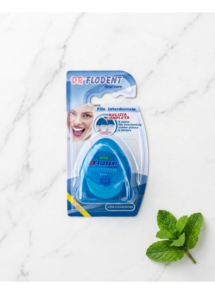 Mint Dental Floss - 50m for Complete Cleaning, Plaque & Tartar Removal (Blue) Dental Floss & Flossers (2)