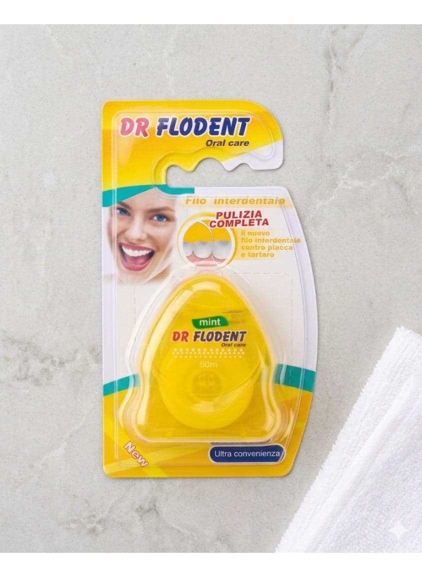 Dental Floss - 50m for Complete Cleaning, Plaque & Tartar Removal (Yellow) Dental Floss & Flossers (٢)