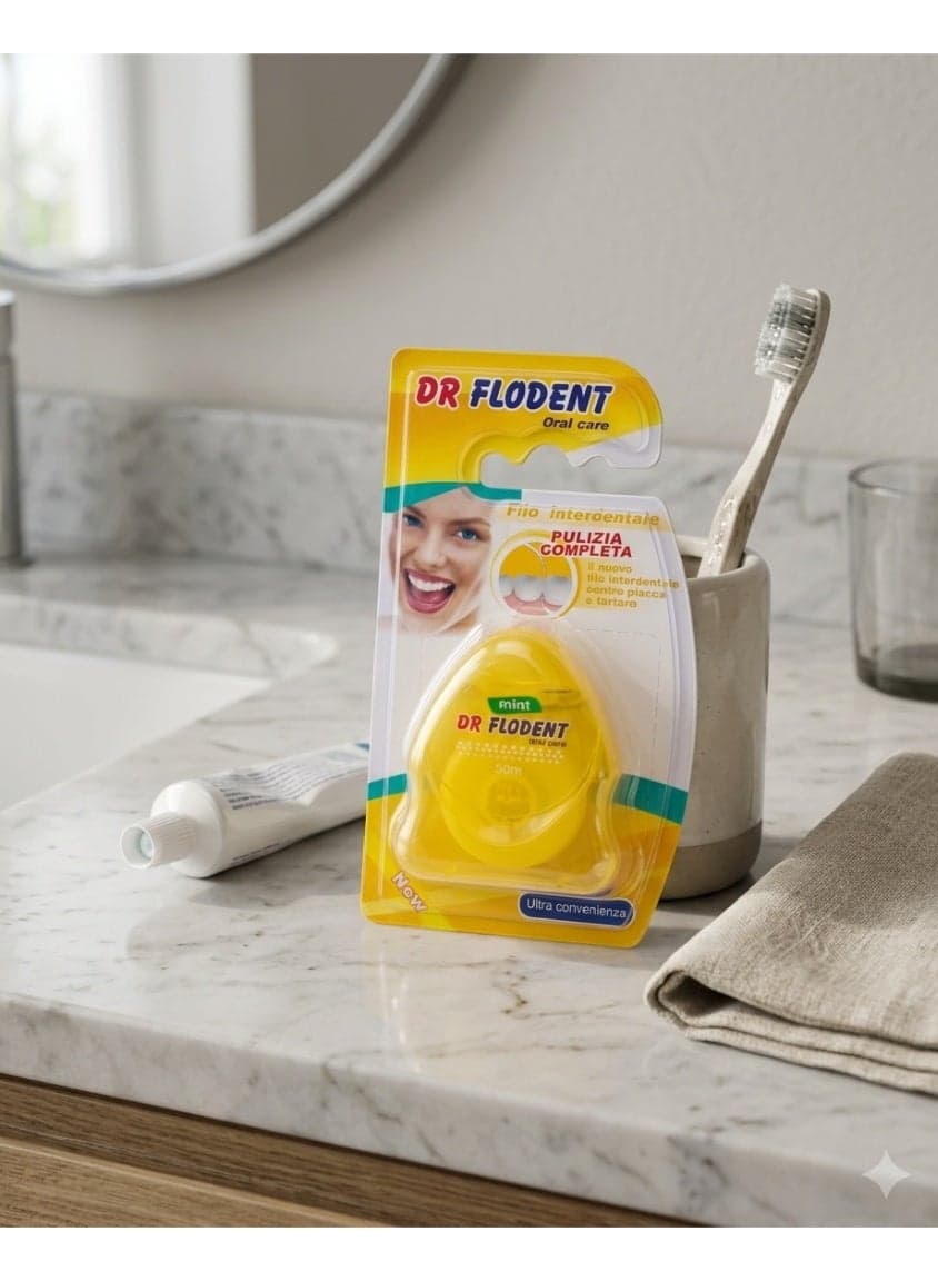 Dental Floss - 50m for Complete Cleaning, Plaque & Tartar Removal (Yellow) Dental Floss & Flossers (٤)
