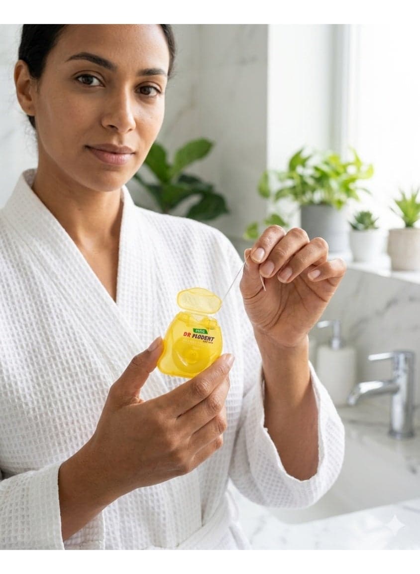 Dental Floss - 50m for Complete Cleaning, Plaque & Tartar Removal (Yellow) Dental Floss & Flossers (٣)