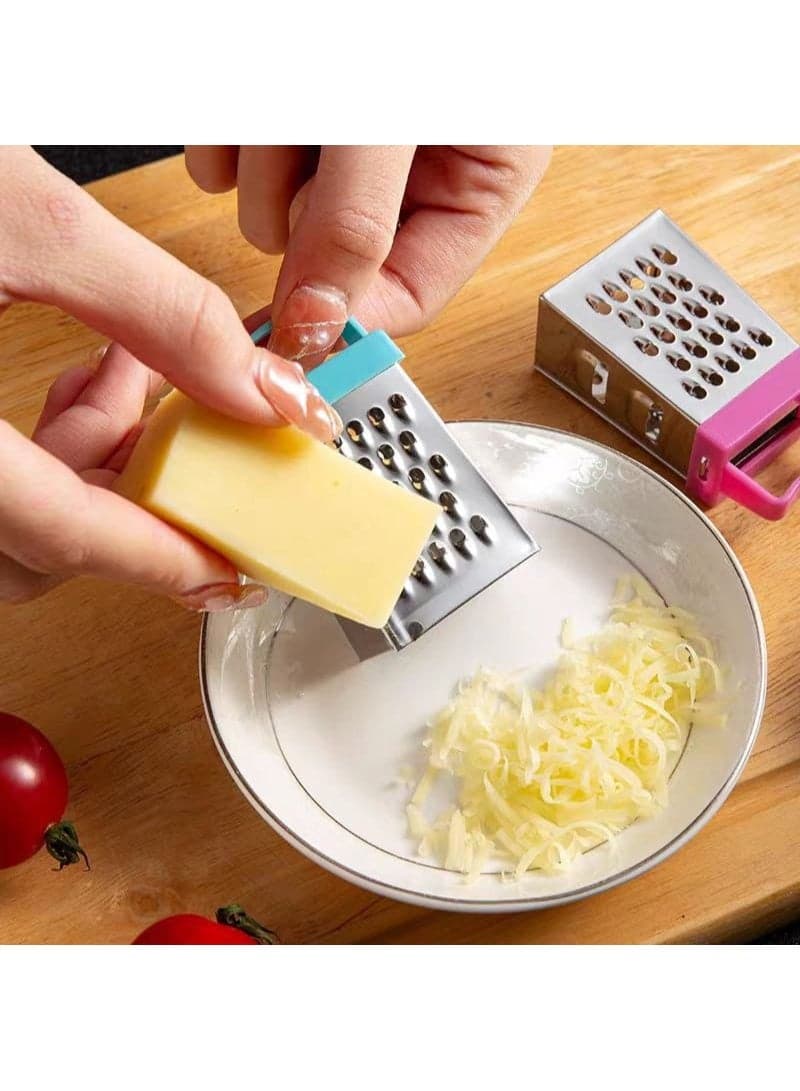 Mini stainless steel multi-purpose grater set, 4 sides with plastic handle - 3 pieces (٤)