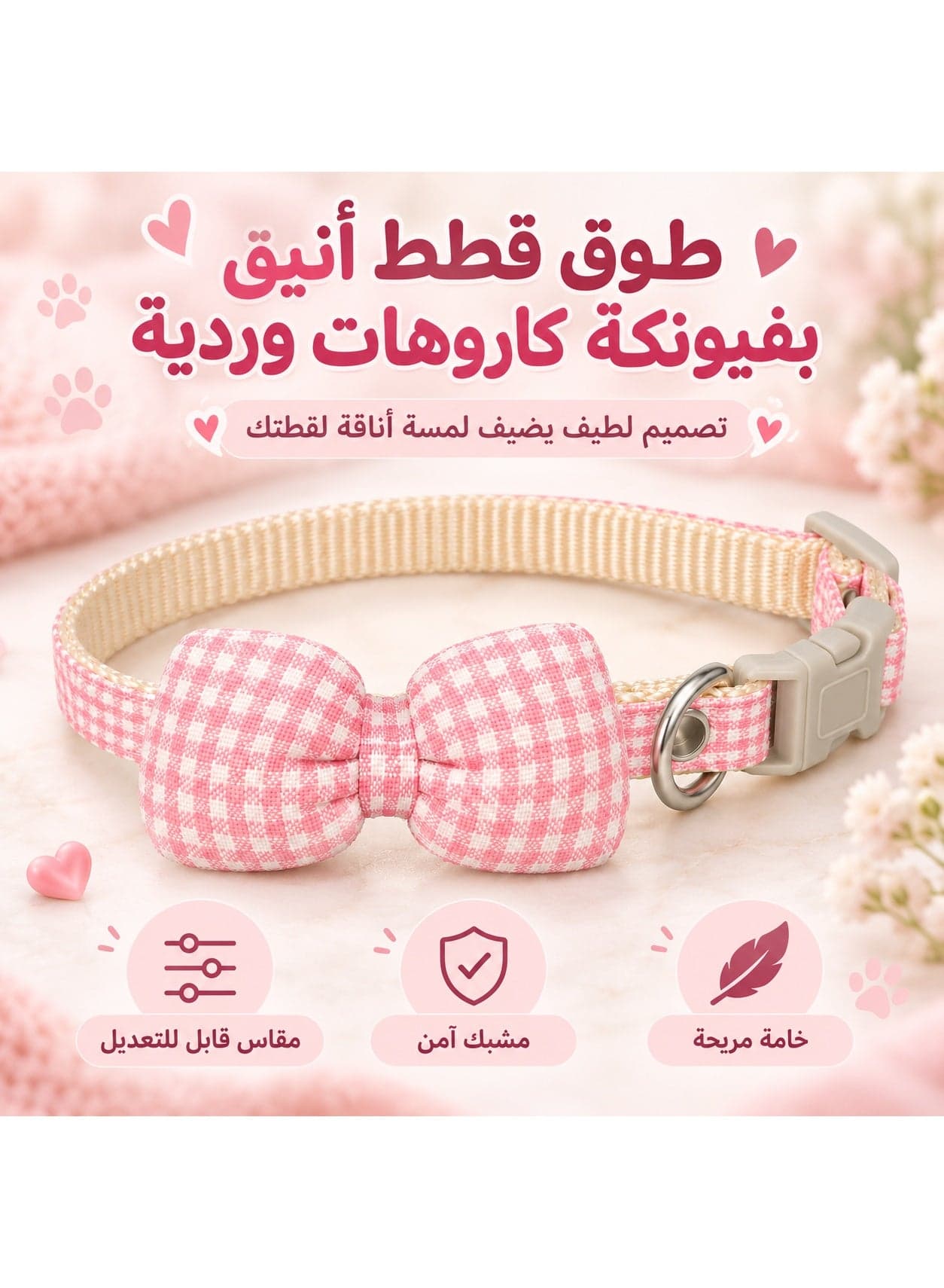 Elegant Plaid Bow Pet Collar for Cats & Small Dogs – Adjustable Neck Strap – Cute & Stylish Pet Accessory for Daily Use and Outdoor Walks (5)