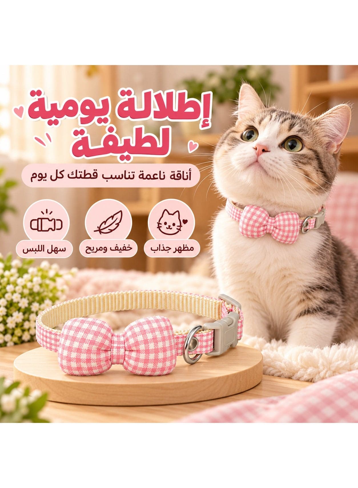 Elegant Plaid Bow Pet Collar for Cats & Small Dogs – Adjustable Neck Strap – Cute & Stylish Pet Accessory for Daily Use and Outdoor Walks (3)