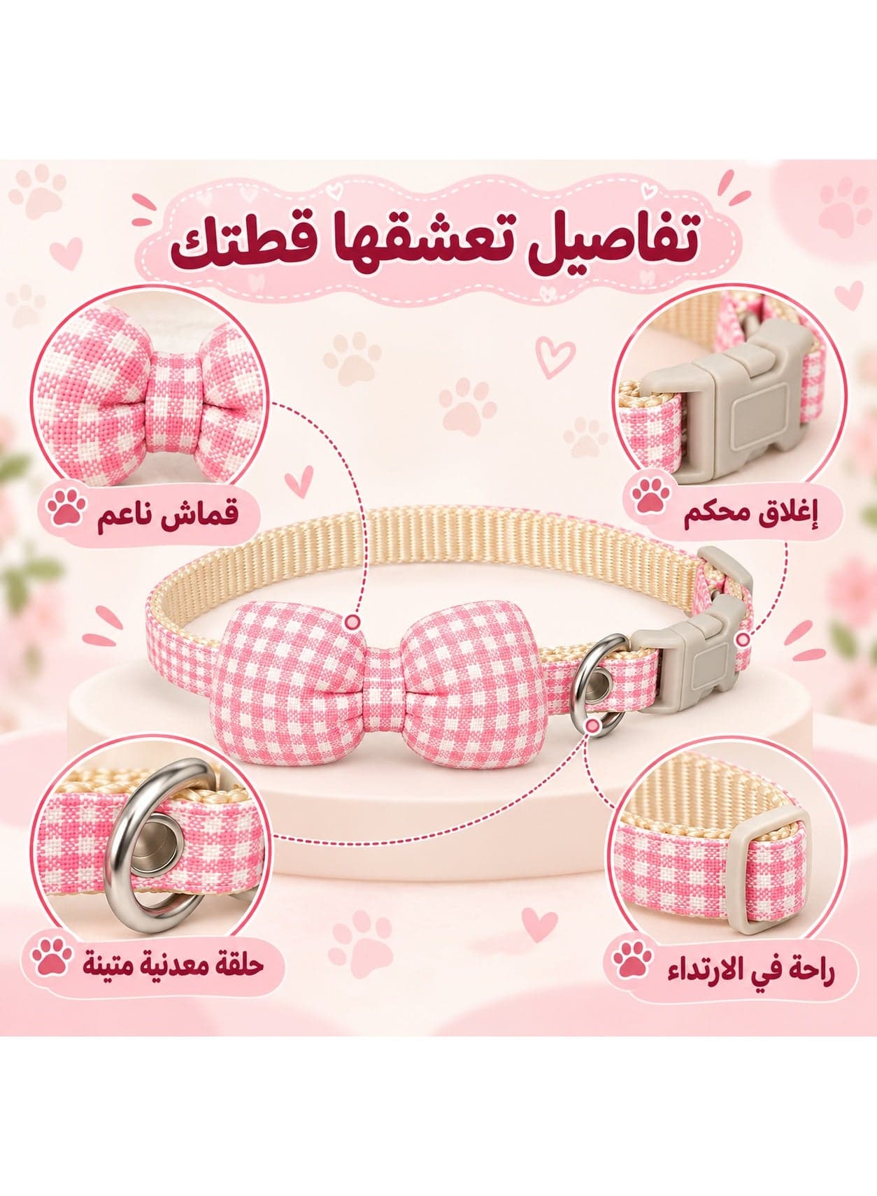 Elegant Plaid Bow Pet Collar for Cats & Small Dogs – Adjustable Neck Strap – Cute & Stylish Pet Accessory for Daily Use and Outdoor Walks (4)