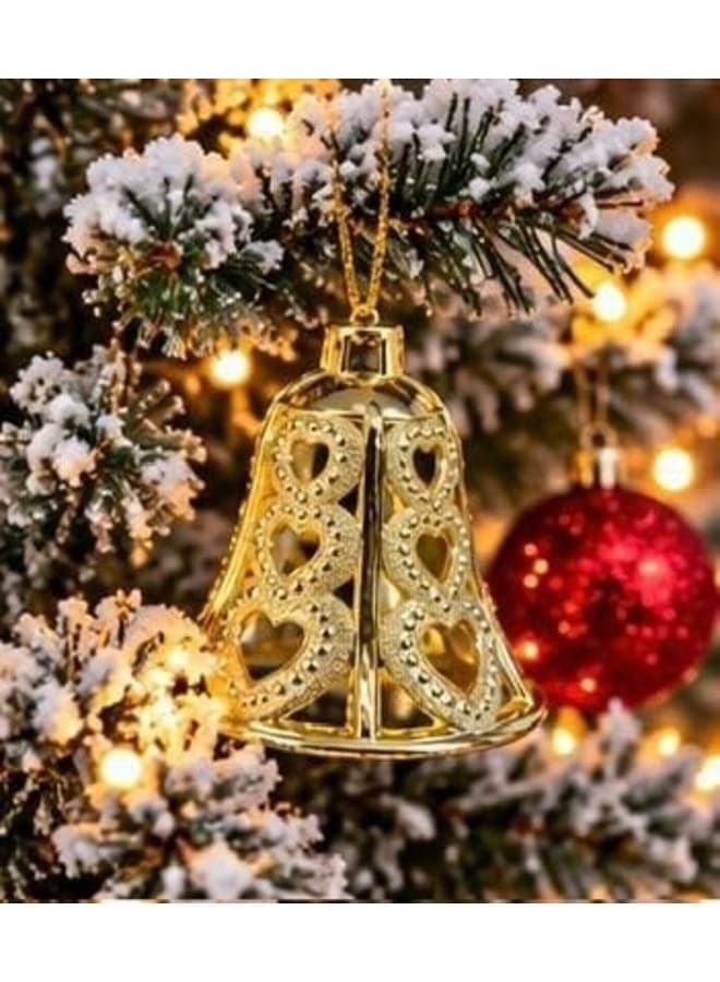 Christmas Accessories: Gold Hanging Christmas Bells (Plastic) – Pack of 6 Home Decor Ornaments (٣)
