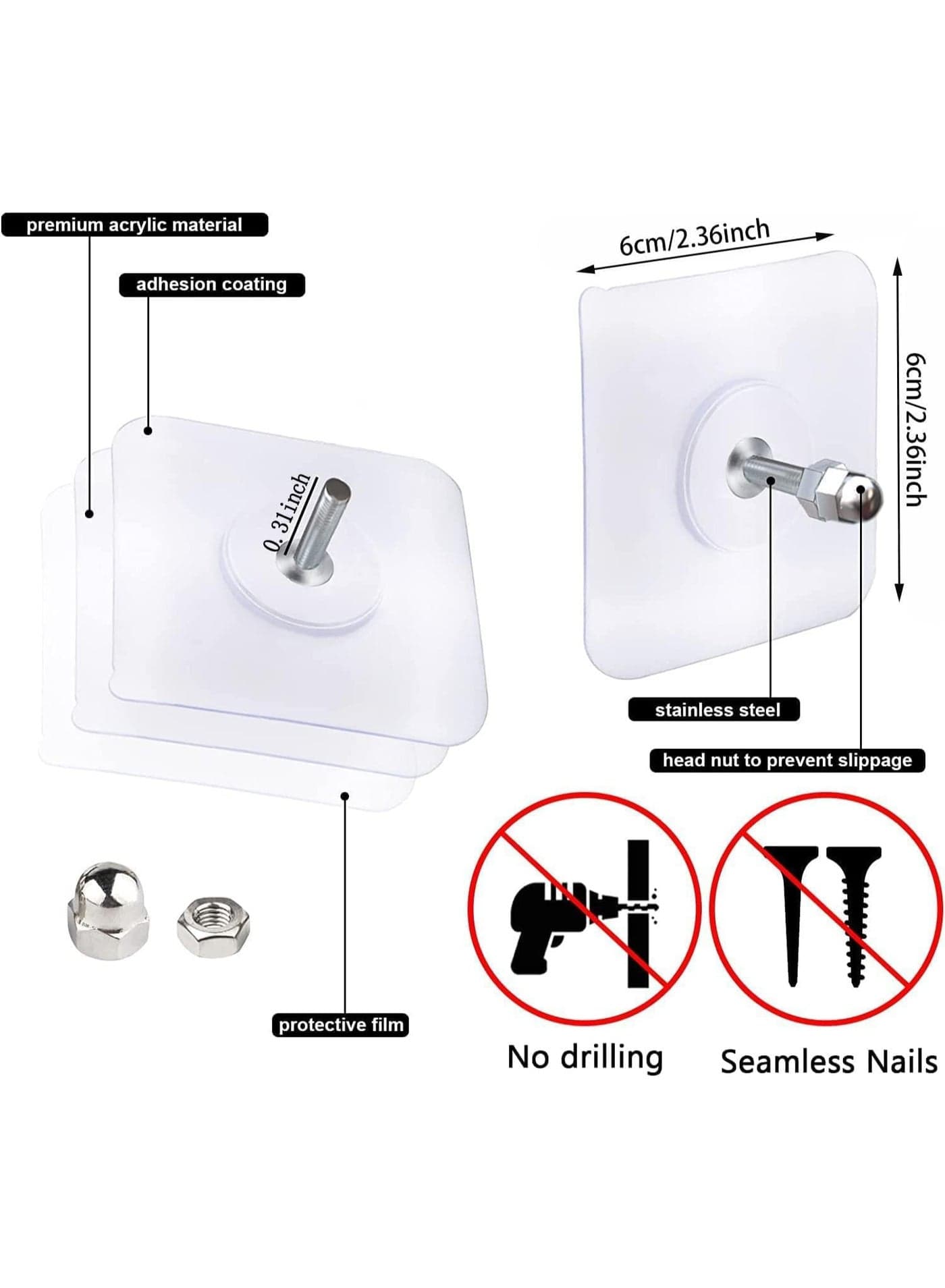 10Pcs Adhesive Wall Screws Hanging Nails for Hanging, Mounting Hooks for Kitchen, Bathroom, Bedroom, Living Room, No Drilling (٧)