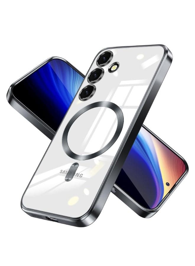 Electroplated Case For Samsung Galaxy A15 Camera Lens Full Protection Compatible with MagSafe Wireless Charging, Shockproof Soft TPU Phone Magnetic Cover (Black)